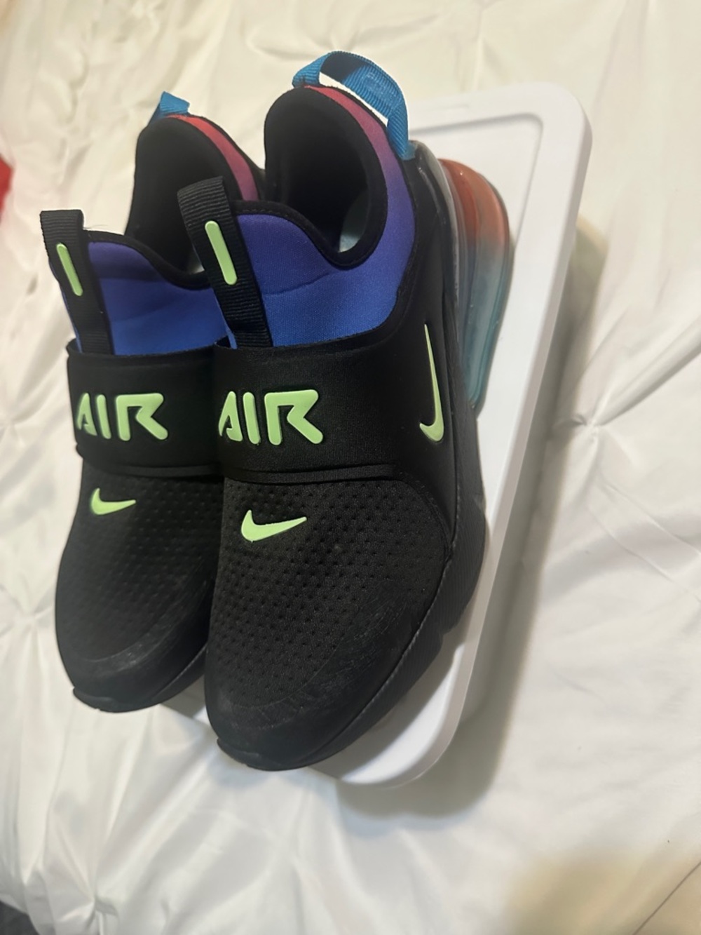 Nike Black Slip-On Sneakers with Blue Collar and Neon Green Accents